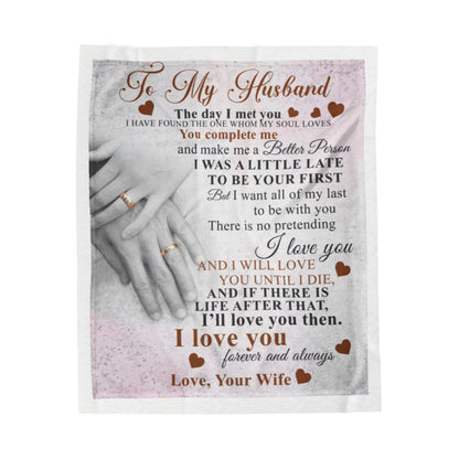 Romantic Velveteen Plush Blanket for Couples - 'To My Husband' Love Quote