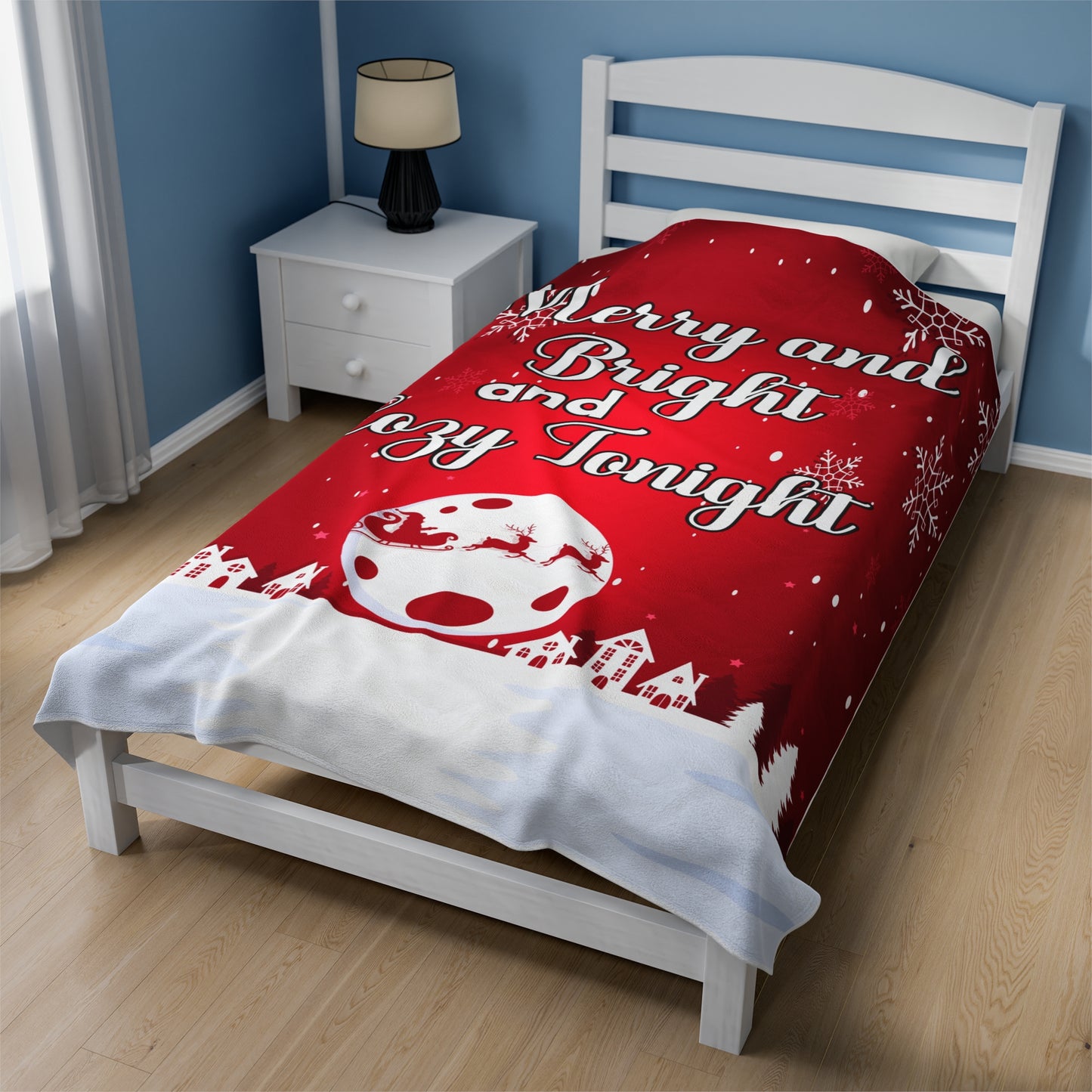 Merry and Bright Cozy Christmas Velveteen Plush Blanket