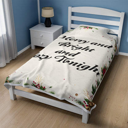 Merry and Bright Cream Holiday Plush Blanket