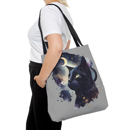 Cosmic Cat Tote Bag – Celestial Black Cat Design for Cat Lovers