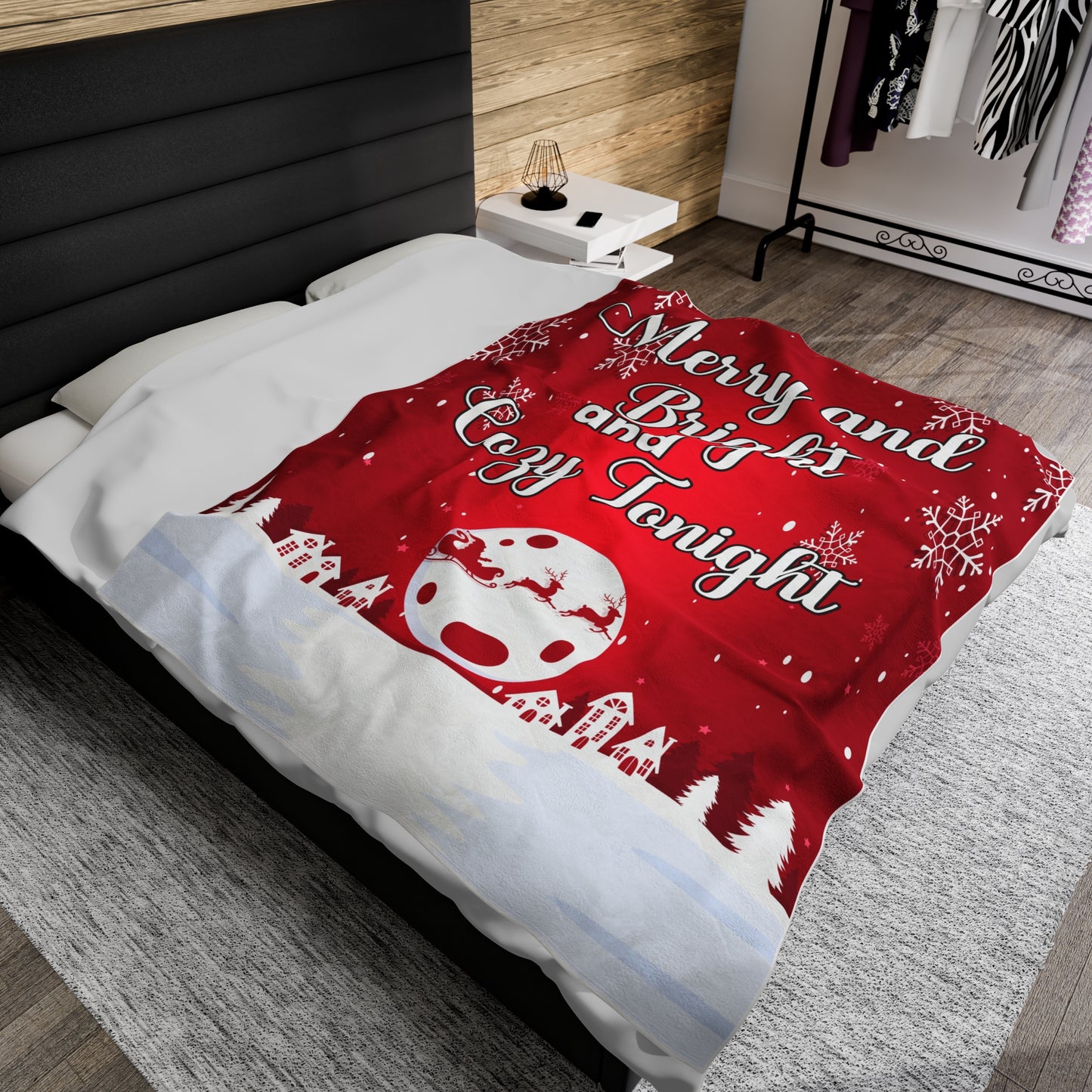 Merry and Bright Cozy Christmas Velveteen Plush Blanket