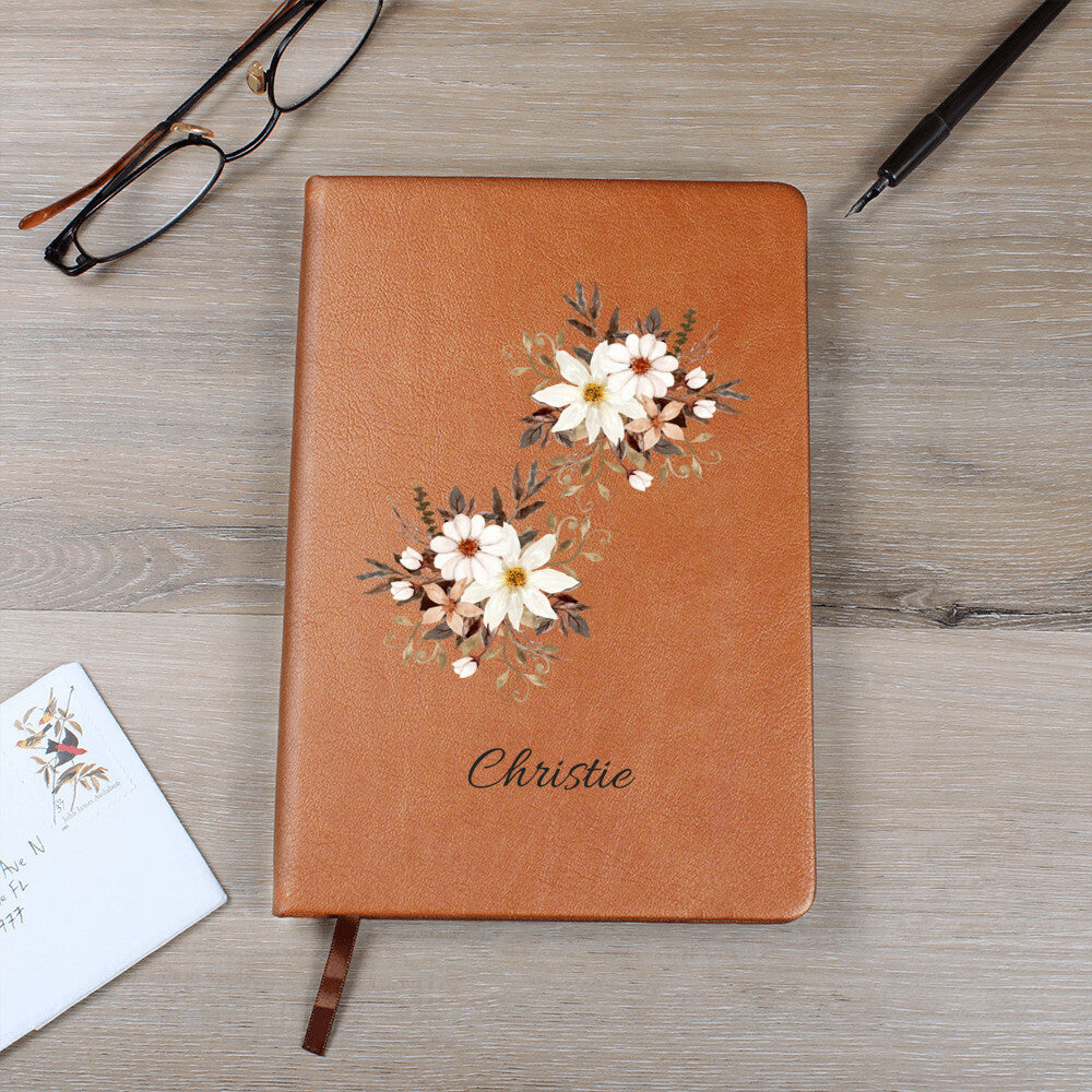 Personalized Vintage Flower Graphic Journal | Vegan Leather