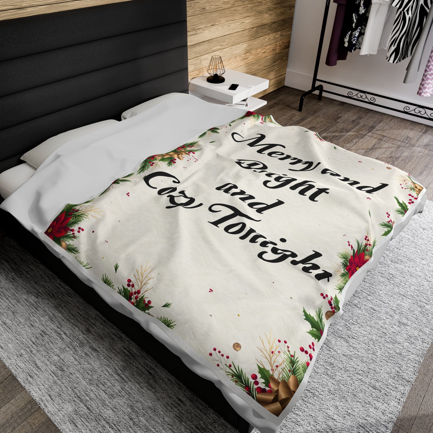 Merry and Bright Cream Holiday Plush Blanket