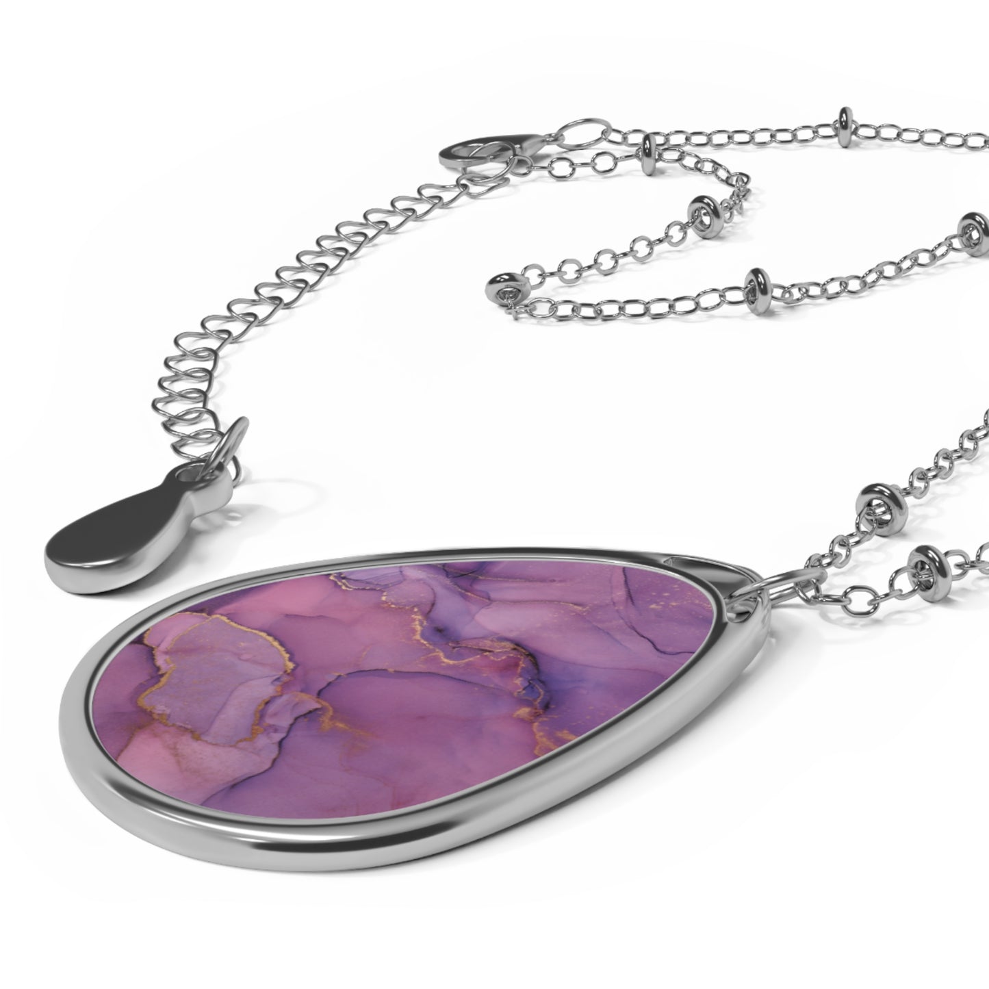 Elegant Purple Oval Necklace - Modern Teardrop Pendant Jewelry