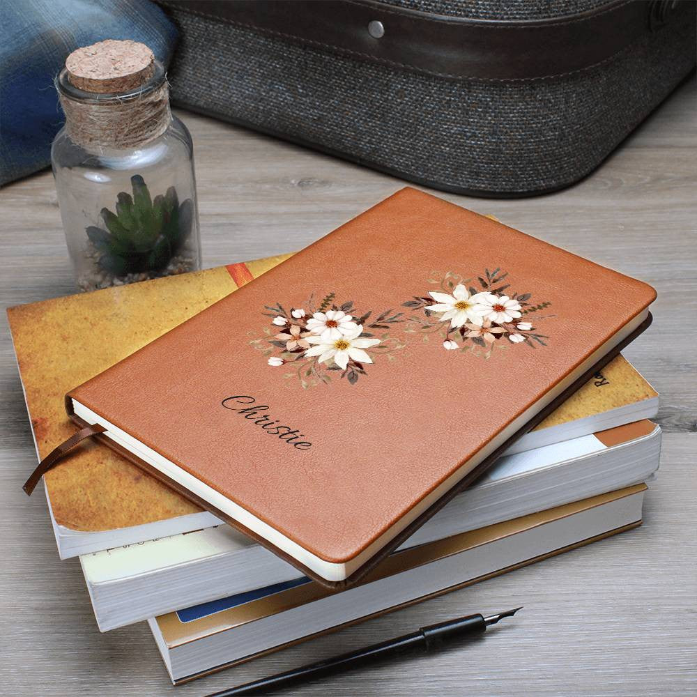 Personalized Vintage Flower Graphic Journal | Vegan Leather