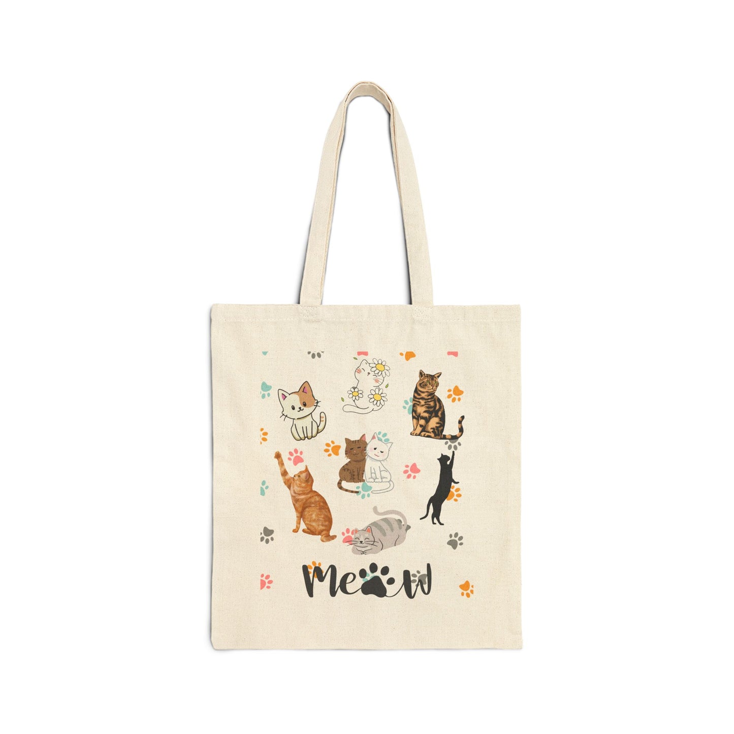 Cute Cat-Themed Cotton Canvas Tote Bag - Perfect for Pet Lovers