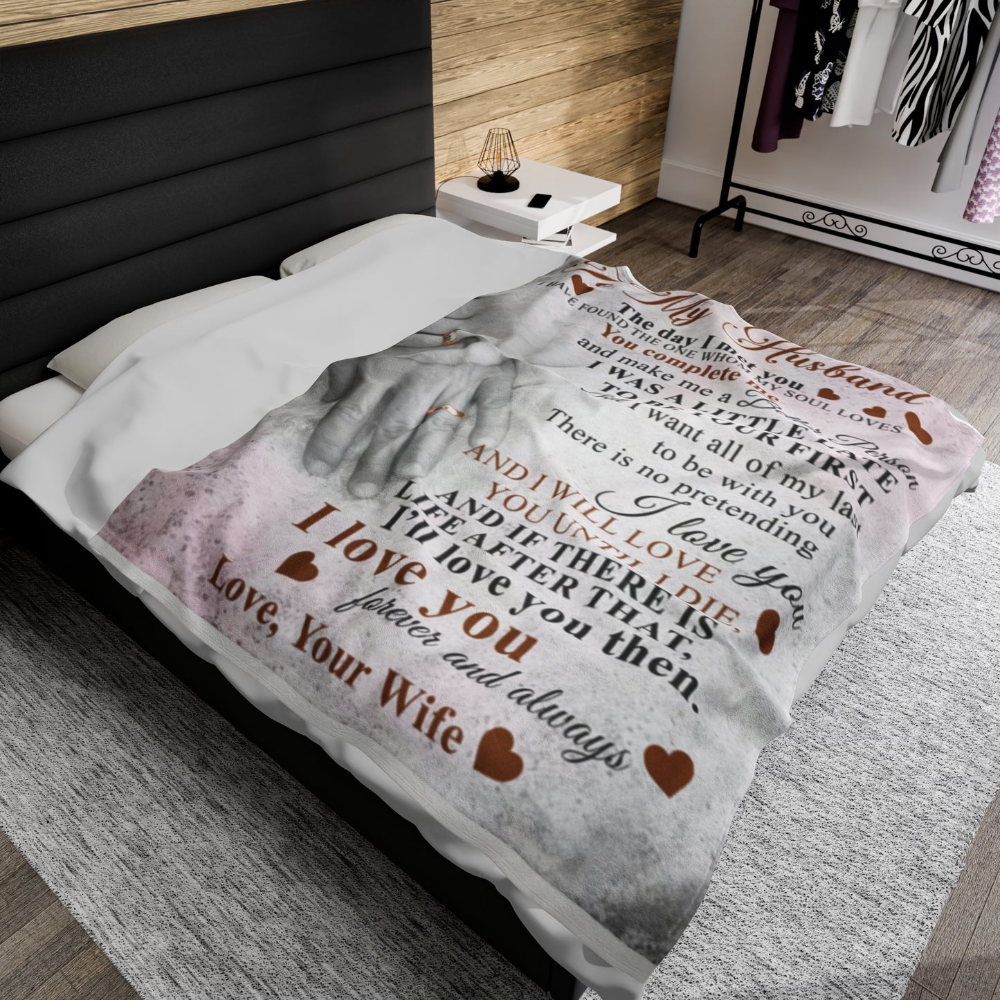 Romantic Velveteen Plush Blanket for Couples - 'To My Husband' Love Quote