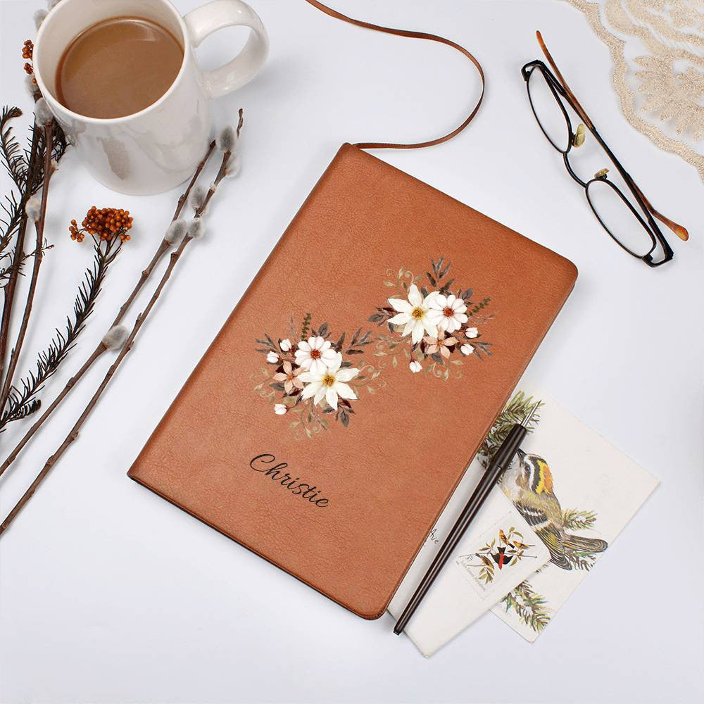 Personalized Vintage Flower Graphic Journal | Vegan Leather