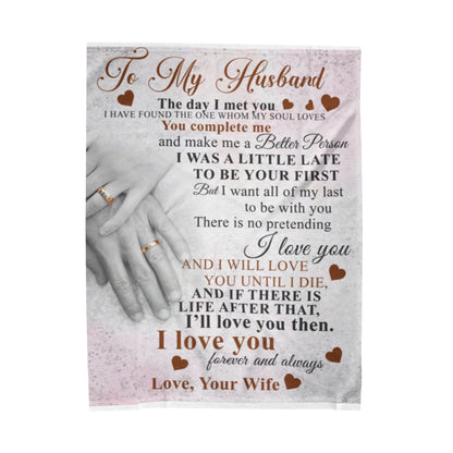 Romantic Velveteen Plush Blanket for Couples - 'To My Husband' Love Quote