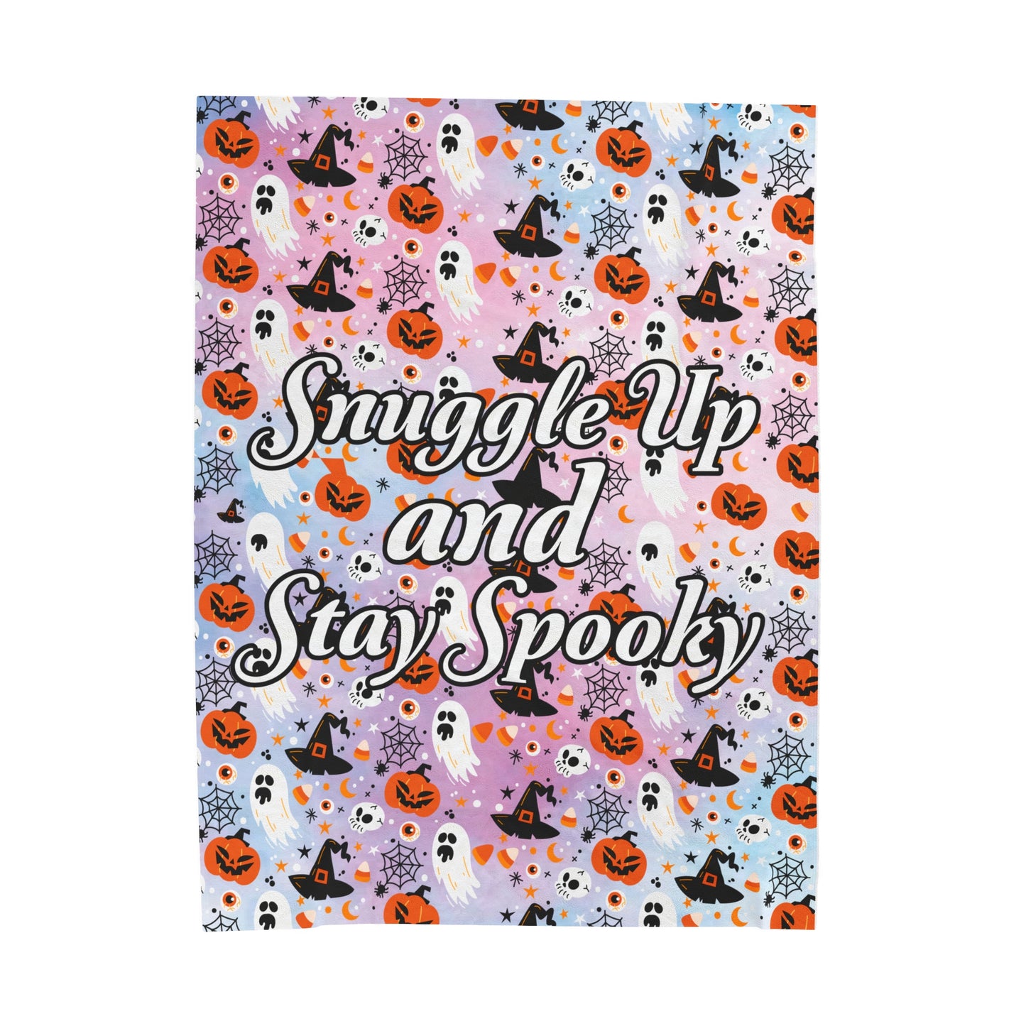 Snuggle Up and Stay Spooky Pink & Blue Cozy Halloween Velveteen Plush Throw Blanket