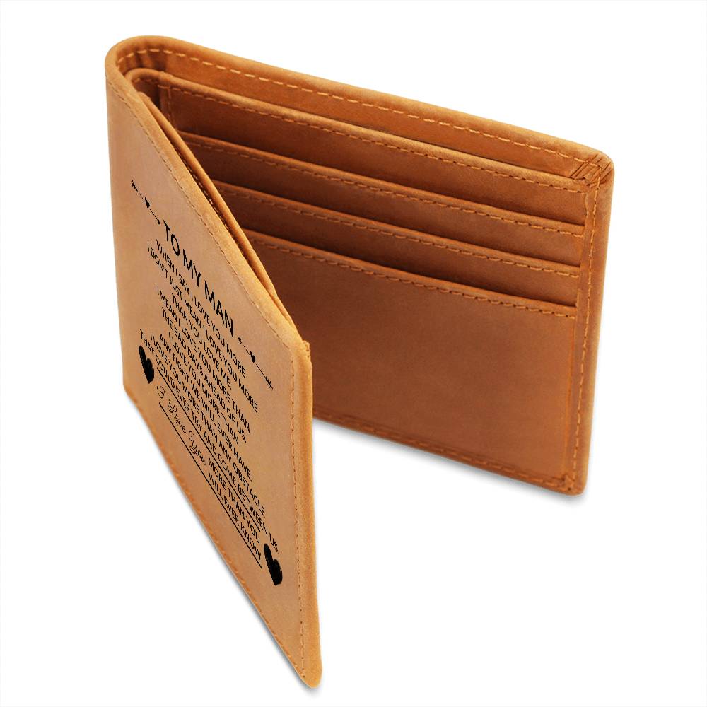 Handsome Bifold Leather Wallet with Loving Message Printed on Outside