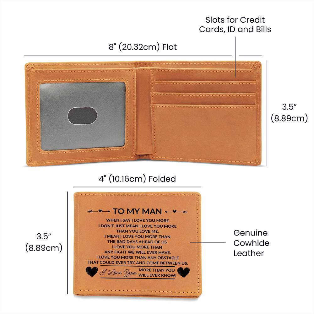 Handsome Bifold Leather Wallet with Loving Message Printed on Outside