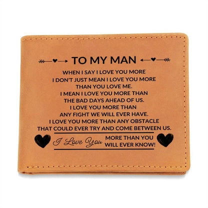 Handsome Bifold Leather Wallet with Loving Message Printed on Outside