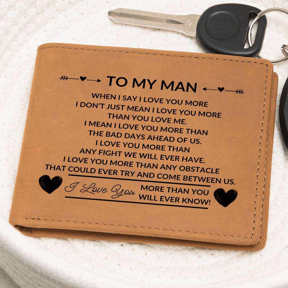 Handsome Bifold Leather Wallet with Loving Message Printed on Outside