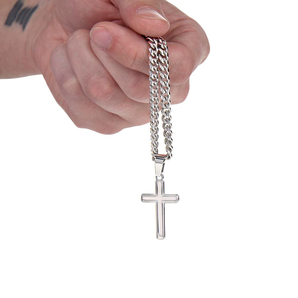 Grandson, Never Give Up | Cross Necklace w/Optional Engraving on Back