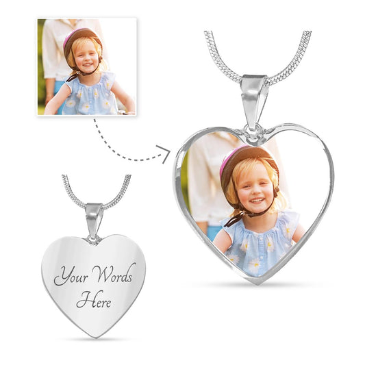 Personalized Photo Heart Necklace with Optional Engraved Message on Back