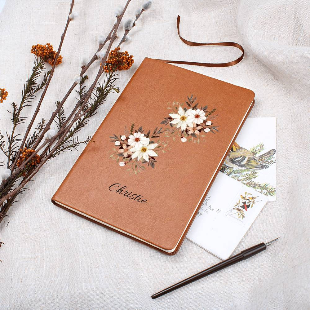 Personalized Vintage Flower Graphic Journal | Vegan Leather